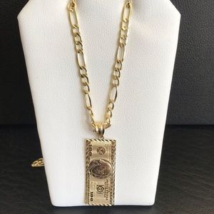 10k Real Gold Figaro Pave with Dollar Pendant